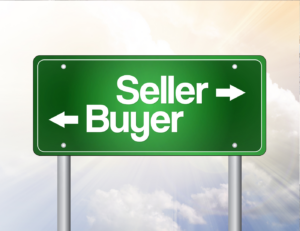 This is an image of a green sign that says seller and buyer.