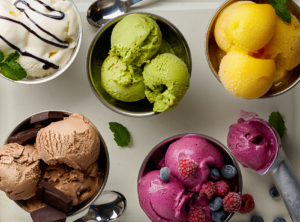This is an image of 6 cups of gelato.