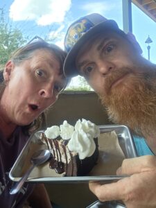 Kimberly Murphree and her husband sharing dessert at A Little Shady in South Austin