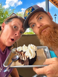 Kimberly Murphree and her husband sharing dessert at A Little Shady in South Austin