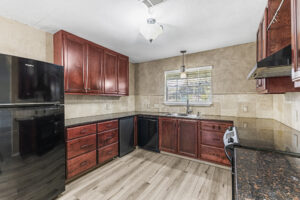 Kitchen in a three-bedroom Austin condo for rent.